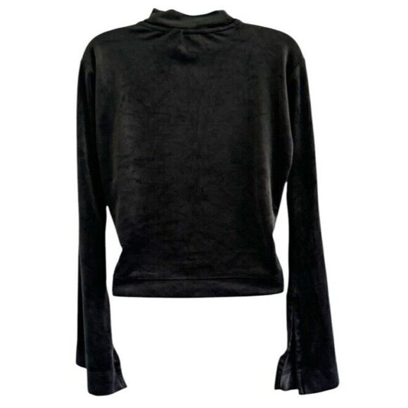 Adidas Woman's Sz M Bellista Sweater Black Velvet Trefoil Logo Flared Long Slvs - Picture 5 of 9